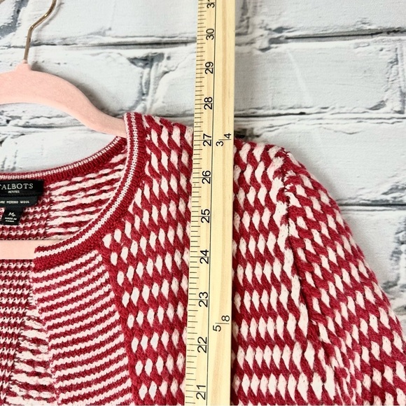 Talbots Pure Merino Wool Cardigan Red White Size Medium Christmas Winter Cozy - Picture 8 of 9